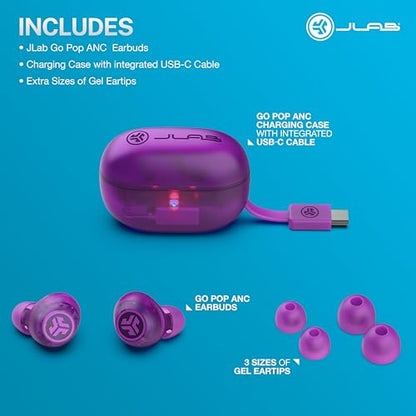JLab Go Pop ANC True Wireless Earbuds with Dual Connect, Transparent Purple - color: Transparent Purple