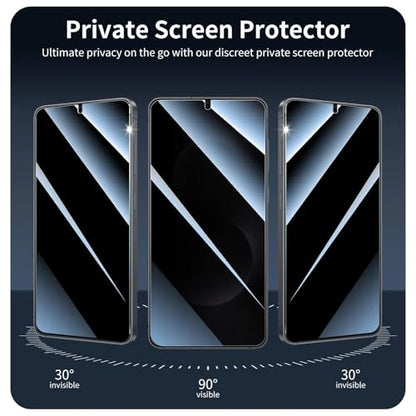 Privacy Screen & Camera Lens Protector for Samsung Galaxy S25 Edge, Anti-Spy Tempered Glass, Private Black Protection, 9H Hardness Anti-Scratch 2.5D Curved Edges Case-Friendly, 3 Pack Each - color: S25 Edge Black