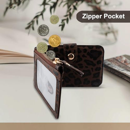 M-Plateau RFID Blocking Phone Wallet Stick on Leopard Print With Sticker | Wallet for Women Card Holder for Phone case with Snap Closure Zipper Pocket 6 Card Slots (Compatible with Most Smartphones) - color: Leopard