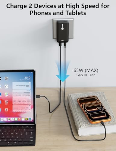 65W Slim USB C Wall Charger, Compact USBC Charger Block with Dual Port - color: White(Cable)-1PC