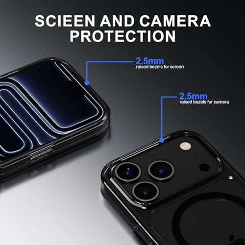 PAUL B for 2025 iPhone 17 Pro Case (Compatible with MagSafe) Military Grade Drop Protection(Drop Tested up to 13FT) Anti Yellowing|Magnetic Rugged Shockproof Phone Cover (Clear Black, iPhone 17 Pro) - color: Clear Black, size: iPhone 17 Pro
