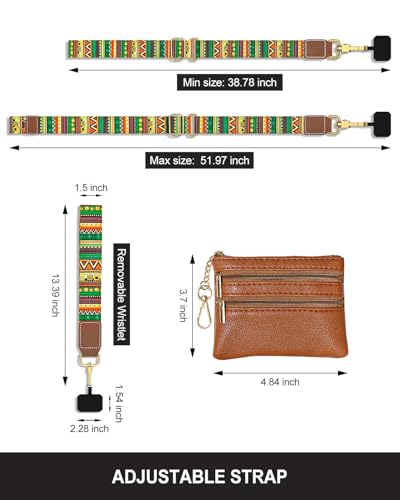 Nipichsha Crossbody Phone Strap with Wallet, Clip and Go Strap for Phone - color: Folk Style