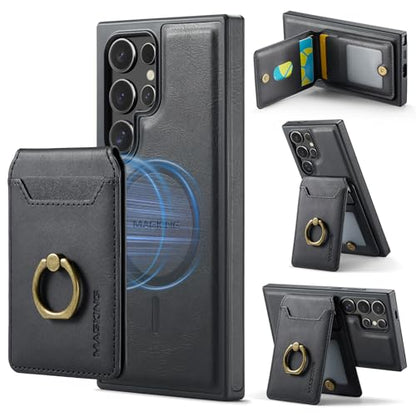 for Samsung Galaxy S26 Ultra 2 in 1 Detachable Card Bag Wallet Case Durable Leather Wallets Magnetic Card Holder 4 Card Slots Ring Stand RFID Blocking Black - color: Black, size: Samsung Galaxy S26 Ultra