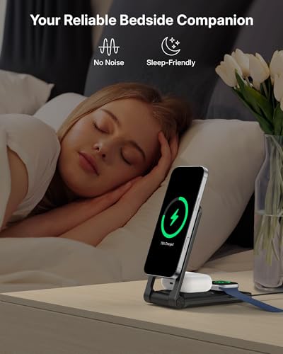 3 in 1 Charging Station for Apple Devices, Magnetic Wireless Charger Stand, 15W Foldable Travel Charging Dock for iPhone 17 16 15 14 13 12 Pro Max Plus Air & Apple Watch & AirPods 4 3 2 Pro, Black - color: Black