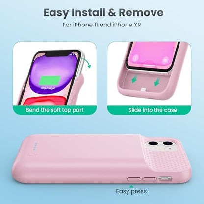 Battery Case for iPhone 11/XR, 7500mAh Ultra-Slim Portable Charging Case Rechargeable Protective Battery Pack for iPhone 11 and iPhone XR External Charger Case 6.1 Inch-Pink - color: Pink