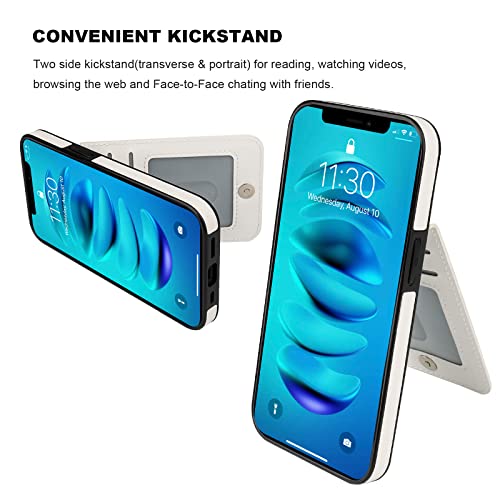 KIHUWEY for iPhone 14 Wallet Case Card Holder Kickstand, White - color: White