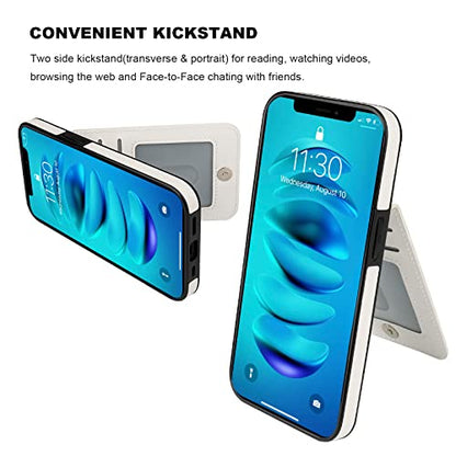 KIHUWEY for iPhone 14 Wallet Case Card Holder Kickstand, White - color: White