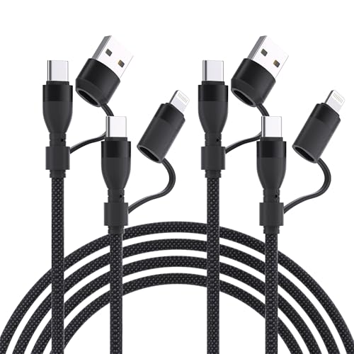 MALPHITE 4 in 1 Charging Cable 3.3FT 60W Max 2 Packs MFi Certified Fast Charging & Data Sync USB A/C to Type C/Lightning Ports Compatible with iPad/iPhone Series/MacBook/Samsung etc