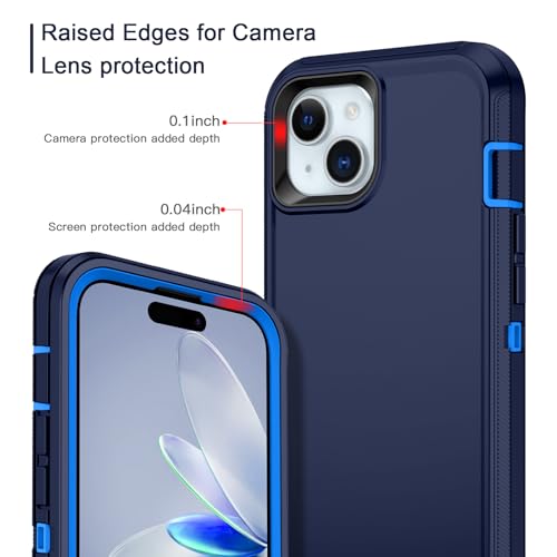 for iPhone 15 Case Heavy Duty Protective Shockproof Dropproof 3-Layer Full Body Protection [Without Screen Protector] Tough Rugged Cover for Apple iPhone 15 6.1 inch 2023,Navy Blue - color: Navy Blue