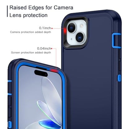 for iPhone 15 Case Heavy Duty Protective Shockproof Dropproof 3-Layer Full Body Protection [Without Screen Protector] Tough Rugged Cover for Apple iPhone 15 6.1 inch 2023,Navy Blue - color: Navy Blue