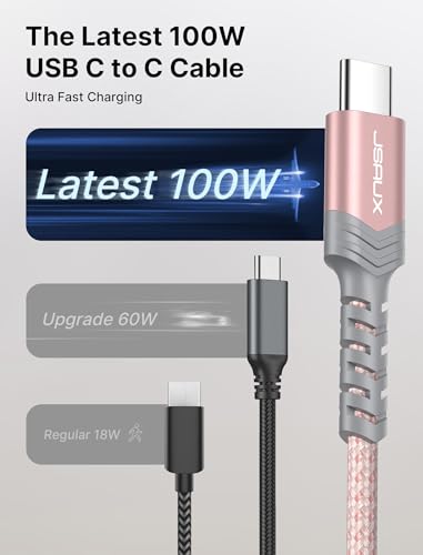 JSAUX USB C to USB C Cable, 3-Pack 10ft/6.6ft/3.3ft, 5A Fast Charging, Pink - color: Pink, size: 10 ft+6.6 ft+3.3 ft