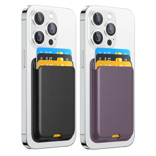 Magnetic Wallet Card Holder intended for Apple iPhone with Magsafe, Wallet for iPhone 17 16 15 14 13 12 Pro Max Air Plus Mini Series, Mag 3 Safe Wallet Stick on for Phone Case, Black DeepPurple - color: DeepPurple Black