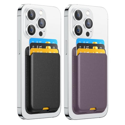 Magnetic Wallet Card Holder intended for Apple iPhone with Magsafe, Wallet for iPhone 17 16 15 14 13 12 Pro Max Air Plus Mini Series, Mag 3 Safe Wallet Stick on for Phone Case, Black DeepPurple - color: DeepPurple Black