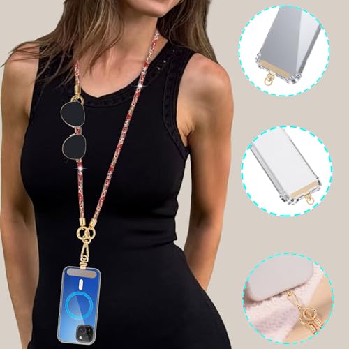 Crystal Phone Lanyard Crossbody and Wrist Strap Lanyard Rhinestone Anti-Theft Phone Strap Phone Neck Strap for Women - color: Red