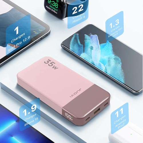 JUOVI Portable Charger 35W 10000mAh Power Bank - color: Pink