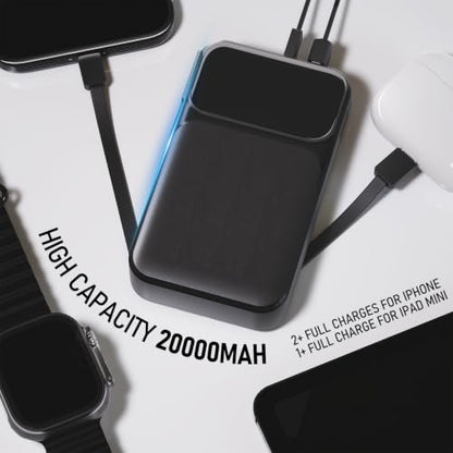 Portable Charger with Built-in Wall Plug and Cables, 22.5W Fast Charging Power Bank, USB-C and Lightning Cables, 4-Device Travel Battery Pack for iPhone, Samsung and iPad - color: Black