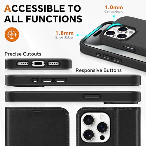 TUCCH 2-in-1 Detachable Wallet Case for iPhone 15 Pro Max 6.7" 2023, Black | 4 Card Holders, RFID Blocking, Wireless Charging, Kickstand, Shockproof TPU, PU Leather, Magnetic, Folio Cover - color: Black (2-in-1 Detachable)