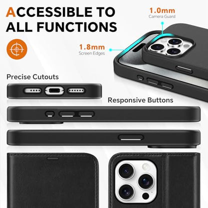 TUCCH 2-in-1 Detachable Wallet Case for iPhone 15 Pro Max 6.7" 2023, Black | 4 Card Holders, RFID Blocking, Wireless Charging, Kickstand, Shockproof TPU, PU Leather, Magnetic, Folio Cover - color: Black (2-in-1 Detachable)