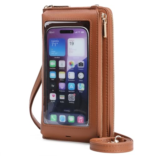 GOIACII Phone Purse Crossbody Bags for Women Small Travel Wallet Touch Screen RFID Blocking - color: A03 Brown