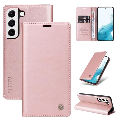 Compatible with Samsung Galaxy S22 Wallet Case PU Leather Flip Folio Case with Card Holder Magnetic Closure Shockproof Protective Phone Cover Rose Gold - color: Rose Gold, size: Samsung S22