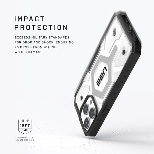 URBAN ARMOR GEAR UAG Case [Updated Ver] Compatible with iPhone 15 Pro Case 6.1" Pathfinder Clear Ice/Silver Built-in Magnet Compatible with MagSafe Charging Rugged Transparent Protective Cover - color: Ice/Silver