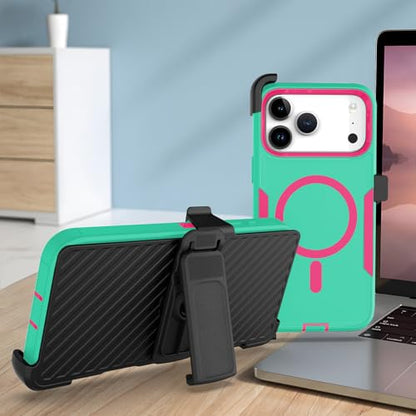 Designed for iPhone 17 Pro Max Case,Green Rose | Compatible with MagSafe,Double protection,Tough Durable,Detachable back clip,Dustproof,No Fading,No Yellowing,Non-Slip - color: Green Rose, size: iPhone 17 Pro Max 6.9”