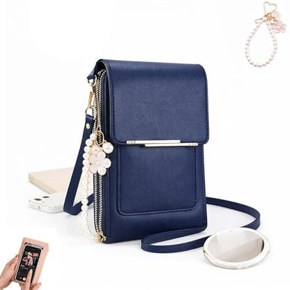 Touch Screen Phone Crossbody Bag, Waterproof PU Leather with Adjustable Shoulder Straps, for Women Outdoor, Travel - color: Blue