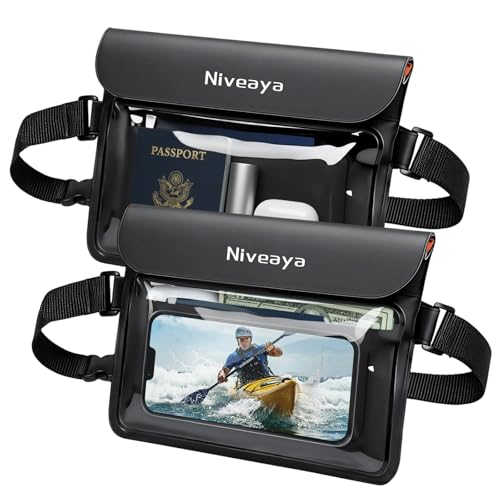 Niveaya IPX8 Waterproof Fanny Pack, Waterproof Pouch Dry Bag for Beach, Kayaking, Swimming, Boat Travel Cruise Essentials, Waterproof Phone Bag Passport Holder for Women Men(2 Pack) - color: Black+Black