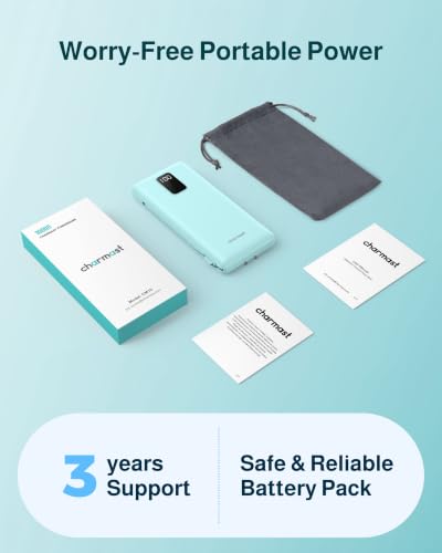 charmast 10000mAh Portable Charger with Built-in Cables and AC Wall Plug - color: Cyan