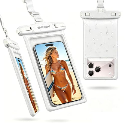 wellhouse Waterproof Phone Pouch, Waterproof Phone Case for iPhone 17 16 15 14 13 Pro Max XS Samsung, IPX8 3D Cellphone Dry Bag Beach Essentials (1 Pack - White8.0, 8 inch) - color: 1 Pack - White8.0"