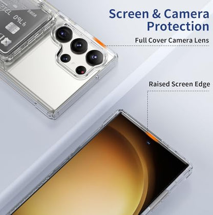 ACANDYA Compatible with Samsung Galaxy S23 Ultra Case Wallet Clear Protective Case with Card Holder Heavy Duty Protection Shockproof Anti-Scratch Anti-Yellow Case for Galaxy S23 Ultra Transparent - size: Galaxy S23 Ultra 6.8 inch