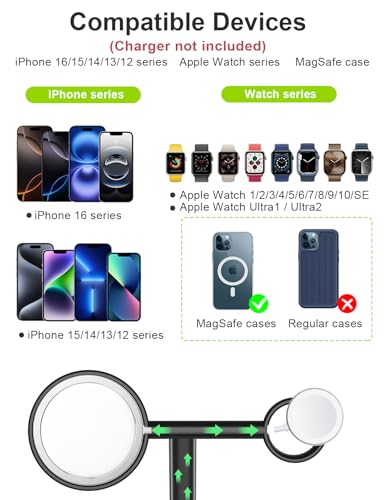 EWA 2-in-1 iPhone + Apple Watch Masafe Charger Stand, Aluminum Alloy (BLK) - color: Black