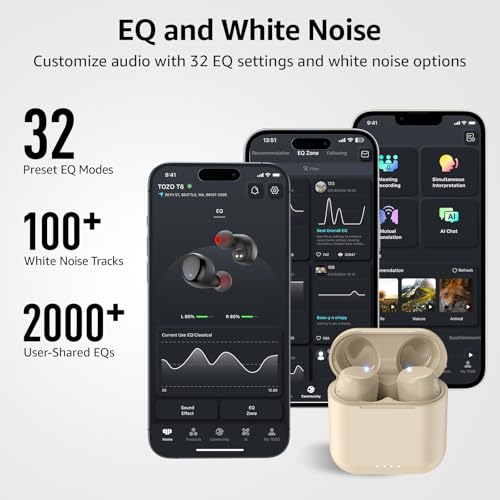TOZO T6 Wireless Earbuds Bluetooth 5.3 Stereo Sound in Ear Headphones - color: Khaki