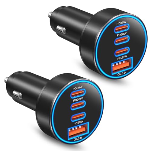 Car Charger USB C,4-Port 98W Super Fast Charging Car Phone Charger Adapter - color: Black
