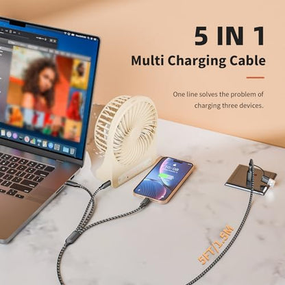 Multi Charging Cable 5in1, 2Pcs USB C/A Multi Charger Cable for All Devices - color: Greyblack, size: 2Pack5FT