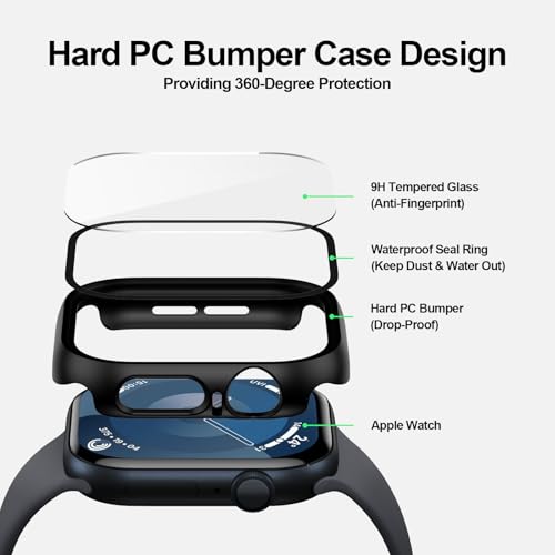 6 Pack Case with Apple Watch Screen Protector Series SE3/SE2/SE/6/5/4 44mm | Hard PC Bumper Case with Anti-Fog HD Tempered Glass Protective Face Cover for iWatch Series 11/10/9/8/7/SE3/SE2/SE/6/5/4 - color: Black/Silver/Starlight/Rosegold/White/Clear, siz