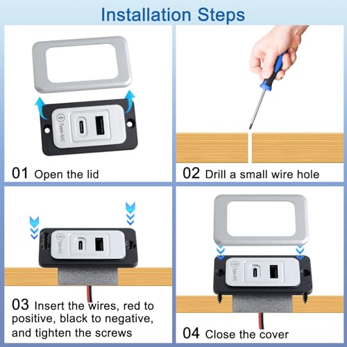 2 Pack RV USB Outlet 12V-24V Wall Mount, Dual USB Charger, USB-A & USB-C Output 5V 1.5A, Automotive USB Outlet Socket Adapter for RV Marine Boat Bus ATV Motorcycle Truck(Silver) - color: Silver