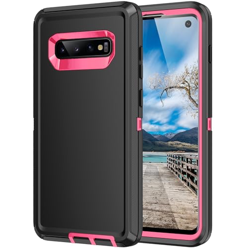 for Galaxy S10 Case,[Without Screen Protector] Heavy Duty Shockproof Dust/Drop Poof 3 Layers Full Bady Protection Rugged Cover for Galaxy S10,Black/Pink - color: Black/Pink