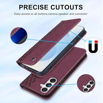 Wallet Case for Samsung Galaxy S25 FE 5G - PU Leather Flip Cover with Card Holder Slots, Strong Magnetic Folio Kickstand Phone Case, Wine Red - color: Wine Red, size: Samsung Galaxy S25 FE 6.7"