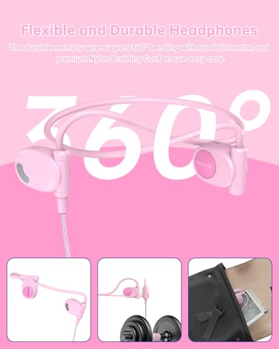 Mehomeli Kid Headphones, Air Conduction Open Ear Headphones, 3.5mm Jack - color: Pink