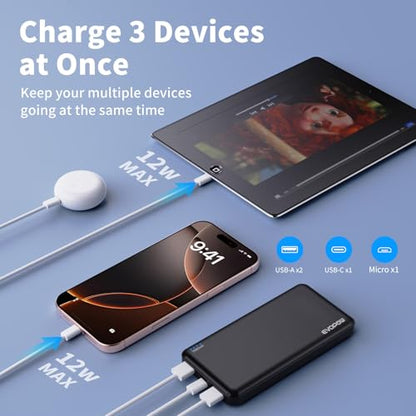 2 Pack Portable Charger, 10000mAh Power Bank, Travel Battery Pack - color: a-Black&White