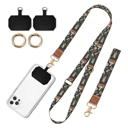 Cell Phone Lanyard Adjustable Crossbody Strap, Cute Phone Neck Wristlet Wrist Strap Patch for Keys Case Accessories - color: Boho Brown Mushroom