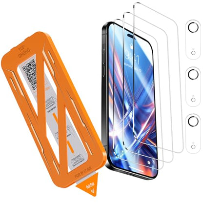 QHOHQ [1-Second Auto-Install] 3 Pack Screen Protector for iPhone Air + 3 Pack Camera Lens Protector, 9H+ Shatterproof Tempered Glass for iPhone 17 Air, [12FT Military Grade Protection], Case Friendly - size: iPhone Air 6.5 Inch