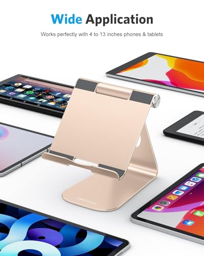 OMOTON T1 Adjustable Tablet Stand for Desk, Aluminum Holder for iPad Gold - color: Gold