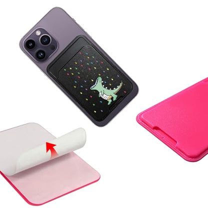 Unov Adhesive Phone Card Holder With Dino Rainbow Dinosaur Dragon Design Stick-on Wallet ID Credit Card Pouch Sleeve Pocket for Pixel iPhone Motolora Galaxy iPad Tablet All Cell Phone Black - color: Rainbow Dinosaur