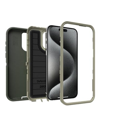 OtterBox iPhone 15 Pro Max (Only) - Defender Series Case - Lichen the Trek (Green) - Screenless - Rugged & Durable - with Port Protection - Holster Clip Includes - Microbial Defense Protection - color: Lichen the Trek (Green)