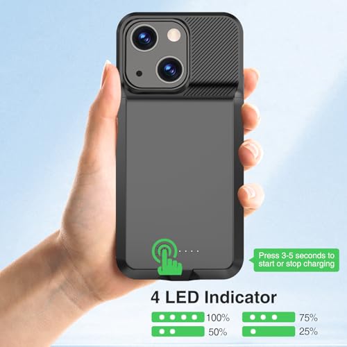 GIN FOXI Battery Case for iPhone 14/14 Pro/13/13 Pro, Rechargeable Case Real 8500mAh Charging Charger Cover Anti-Fall Protection Ultra-Slim Extended Battery Pack Juice Box, 6.1" Black