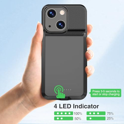 GIN FOXI Battery Case for iPhone 14/14 Pro/13/13 Pro, Rechargeable Case Real 8500mAh Charging Charger Cover Anti-Fall Protection Ultra-Slim Extended Battery Pack Juice Box, 6.1" Black
