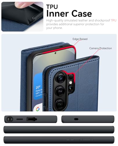 OCASE for Samsung Galaxy S26 Ultra Wallet Case, Card Holder, Blue | RFID Blocking, Kickstand, Magnetic Closure, PU Leather Flip Folio, Shockproof TPU Shell, Protective Phone Cover (6.9") 2026 - color: Blue, size: Samsung Galaxy S26 Ultra