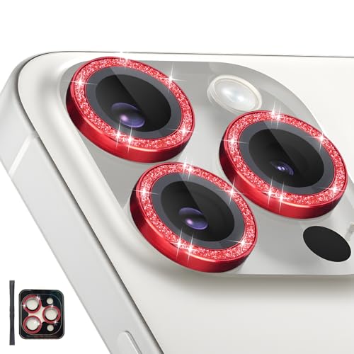 Camera Lens Protector for iPhone 15 Pro/15 Pro Max, Glitter Red - color: Glitter Red
